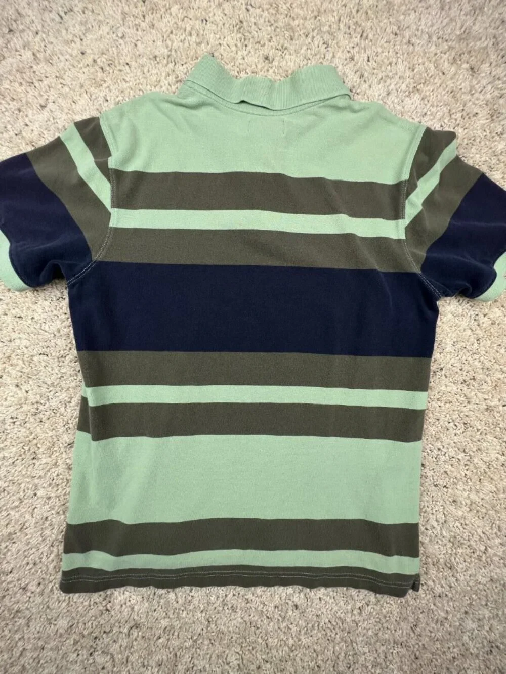 Banana Republic Polo Shirt Mens Medium Green Brown Striped Short Sleeve Casual